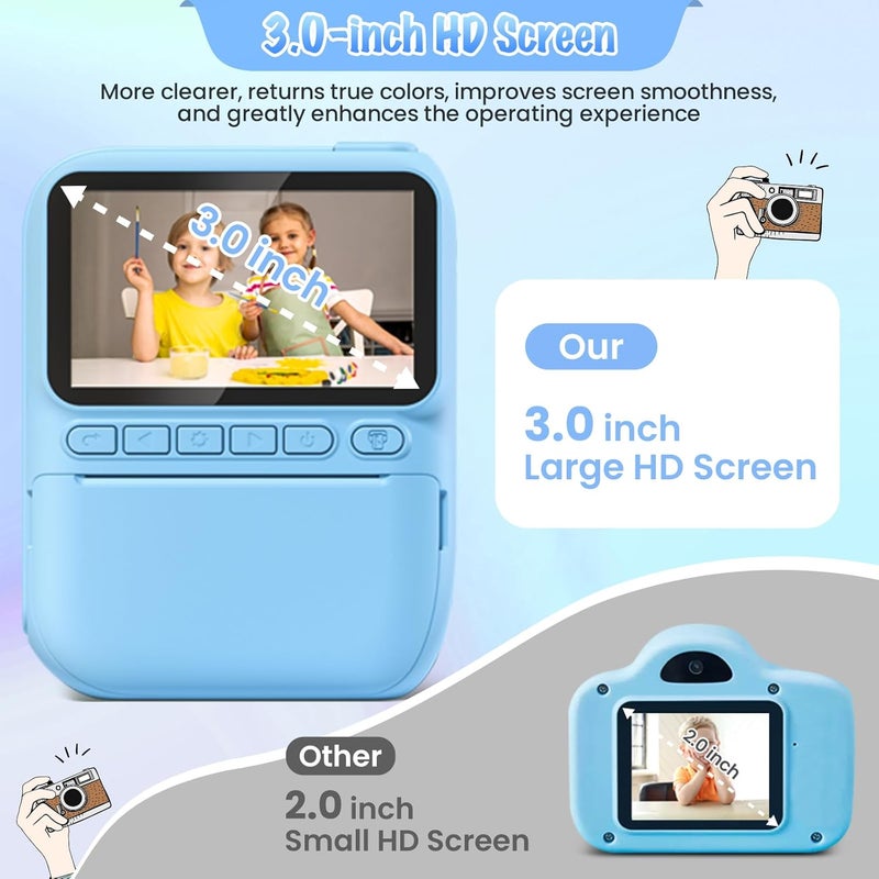 Gofunly Kids Camera Instant Print, 3.0" HD 32MP Birthday Gifts for 3-12 Year Old Girls Boys, 1080P Digital Camera for Toddler Children, Portable Toy with 32GB SD Card-Blue - Image 2